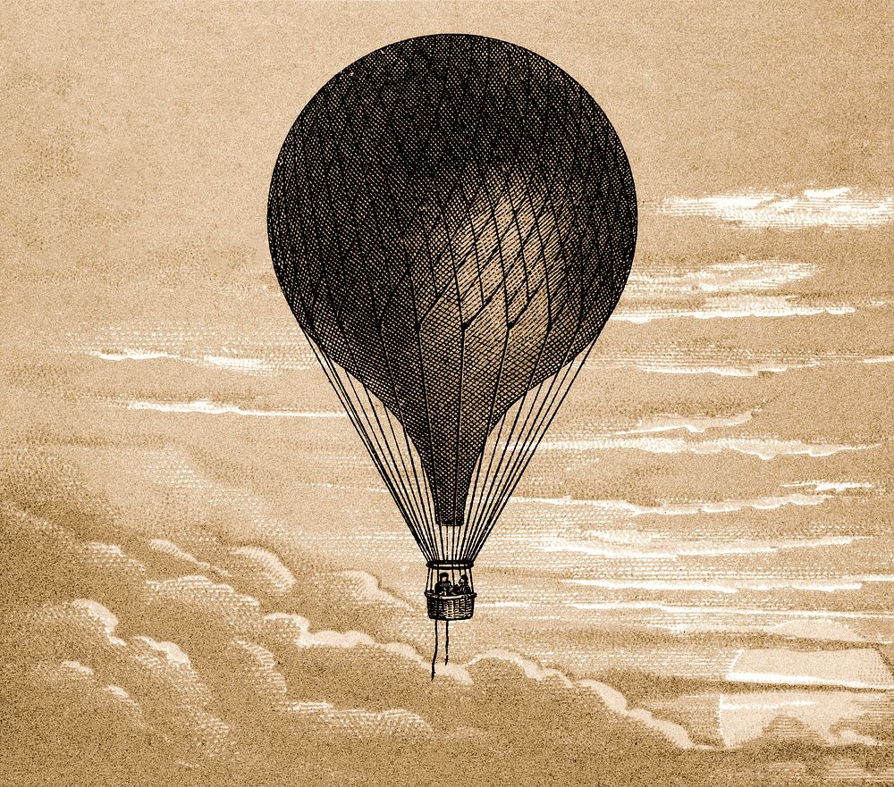 Floating balloon vintage illustration, remix from original painting.