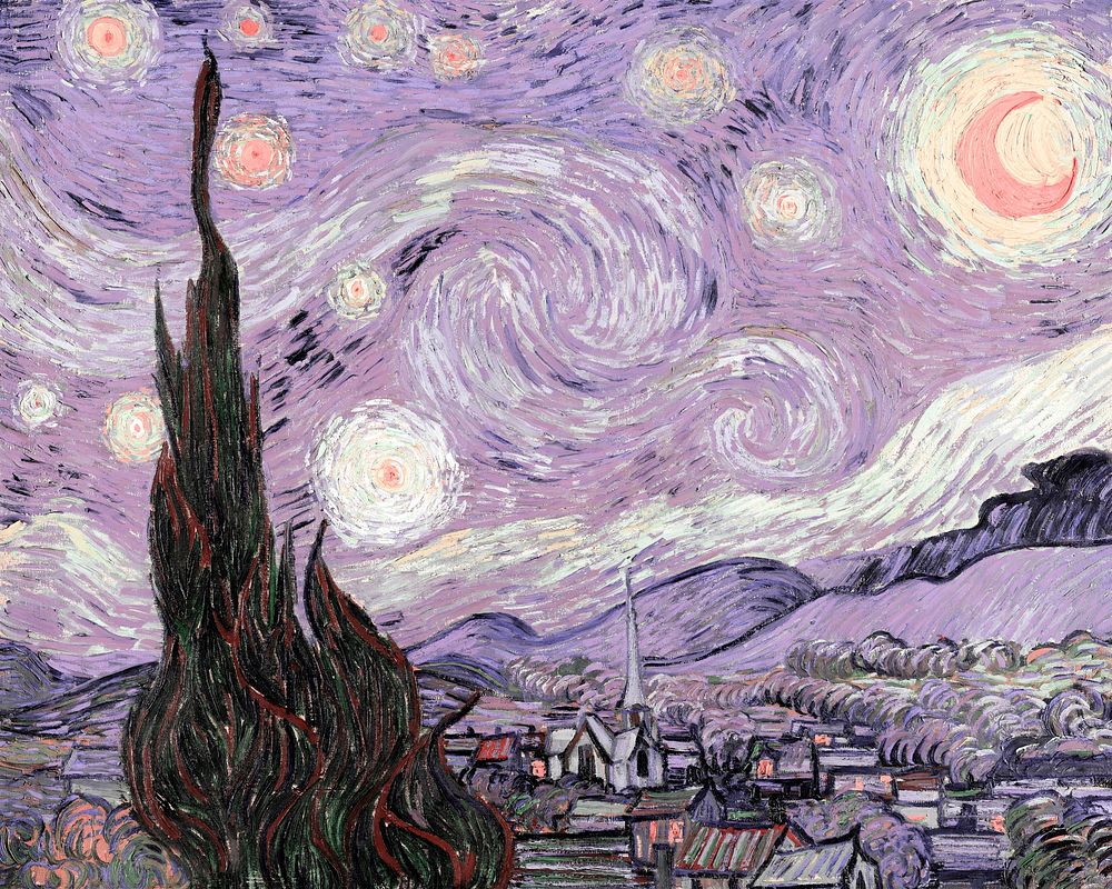 The Starry Night vintage illustration vector, remix from original painting by Vincent Van Gogh.