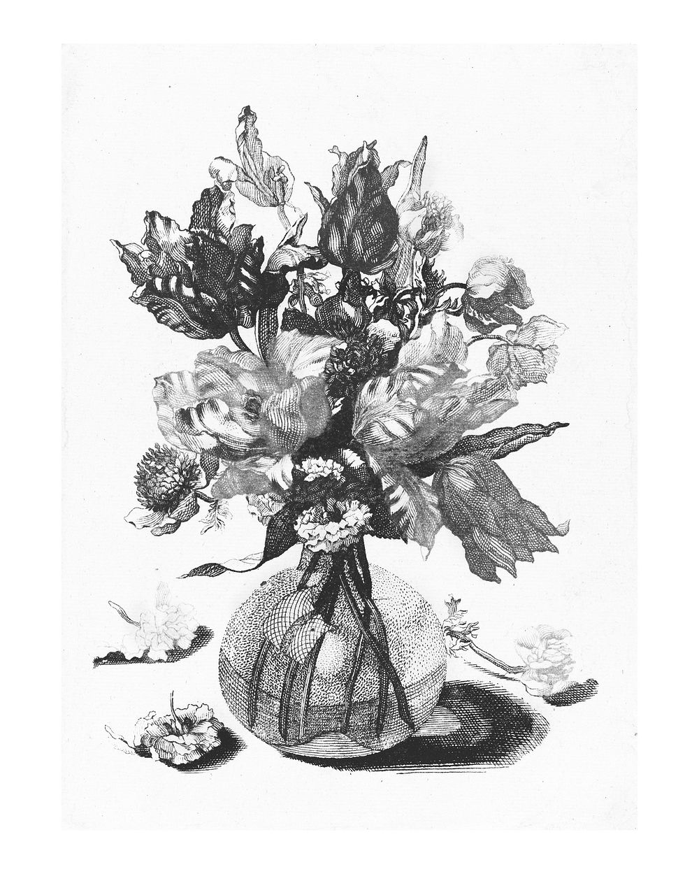 Flowers in a vase vintage illustration wall art print and poster design remix from original artwork of Johan Teyler.