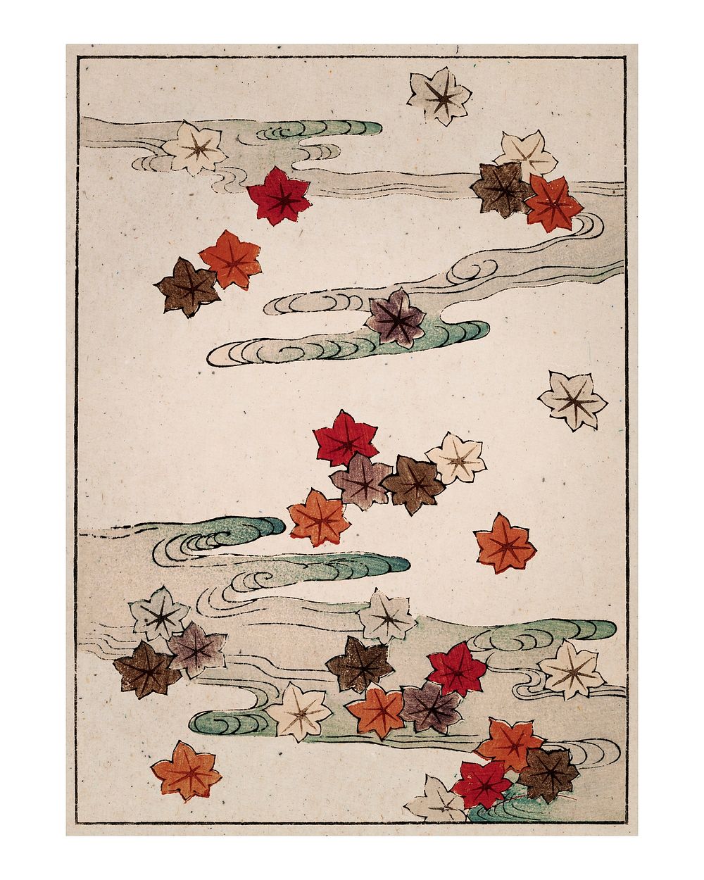 Autumn and water vintage wall art print and poster design remix from original painting by Watanabe Seitei.