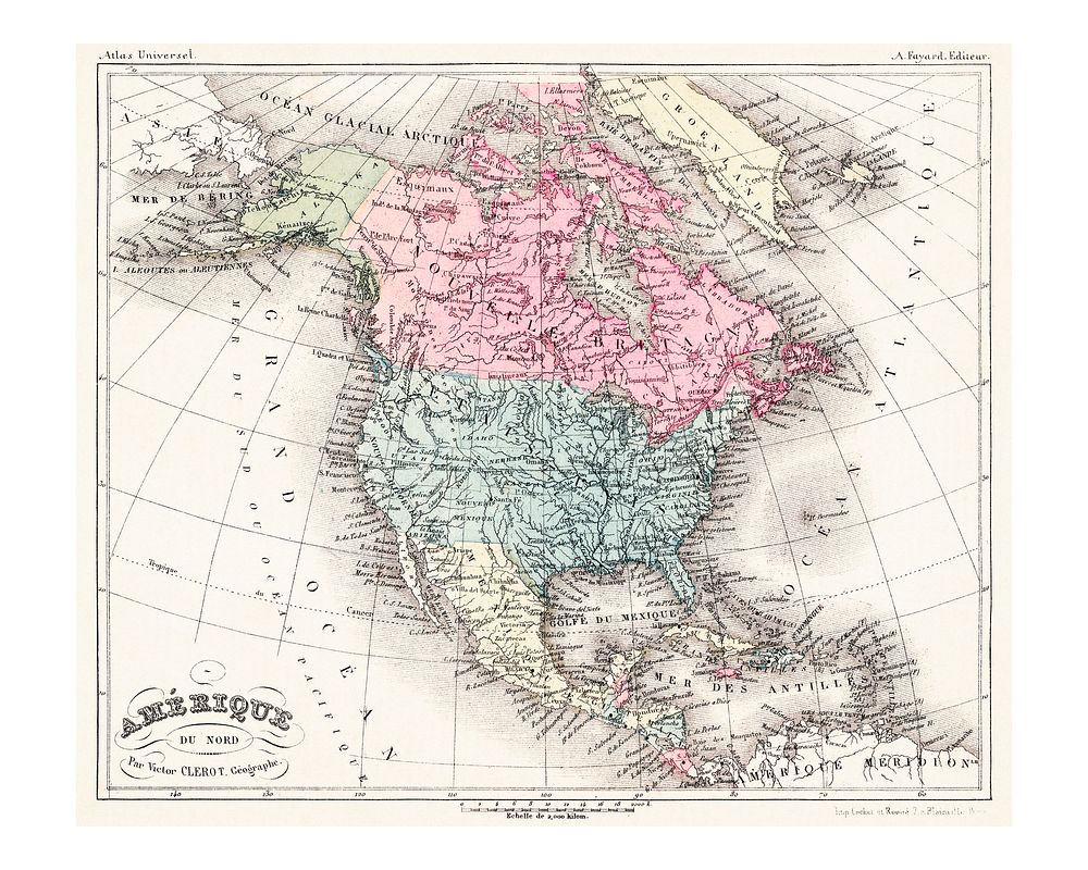 North America map vintage wall art print and poster design remix from original artwork.