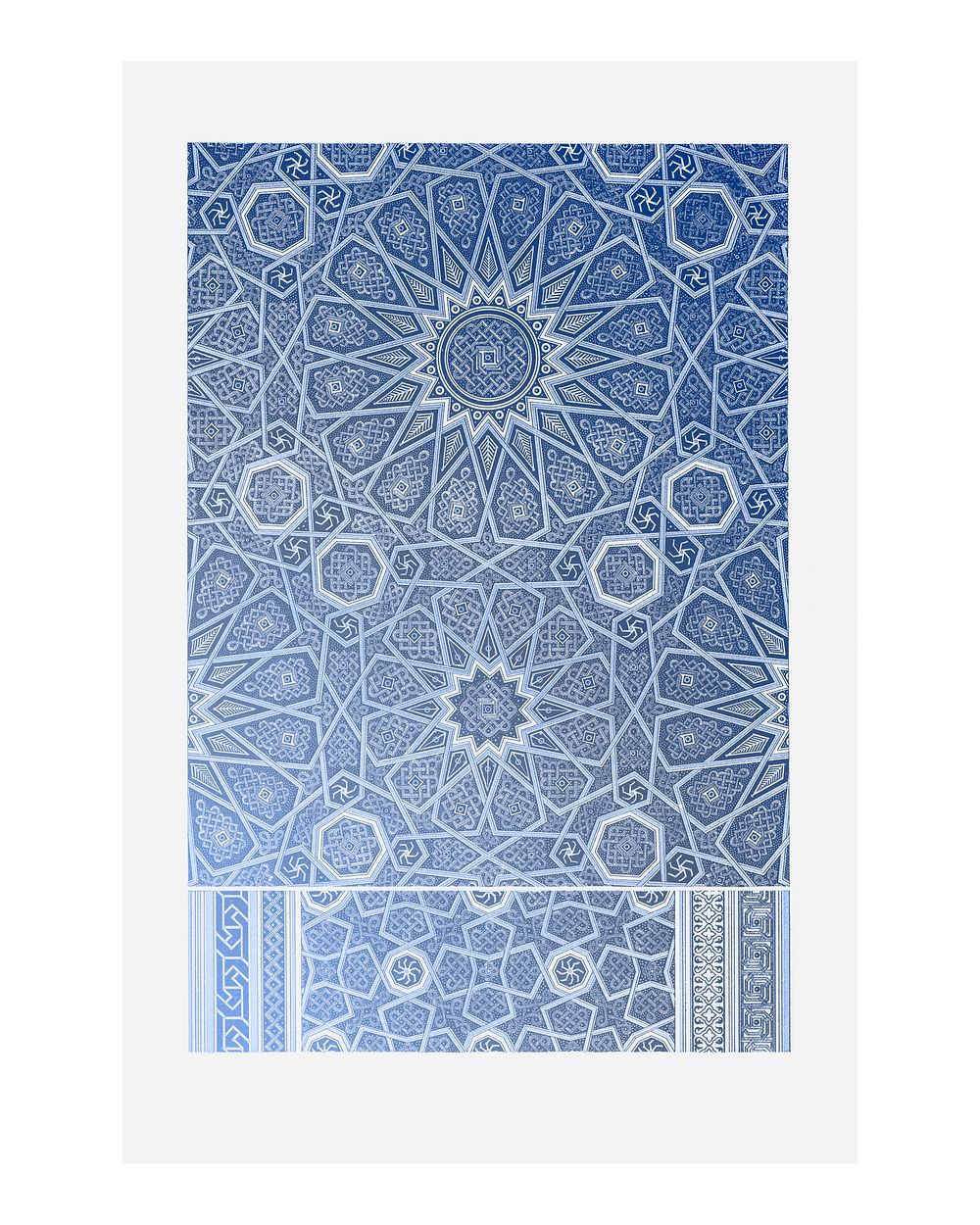 Blue Arabian pattern vintage illustration wall art print and poster design remix from original artwork