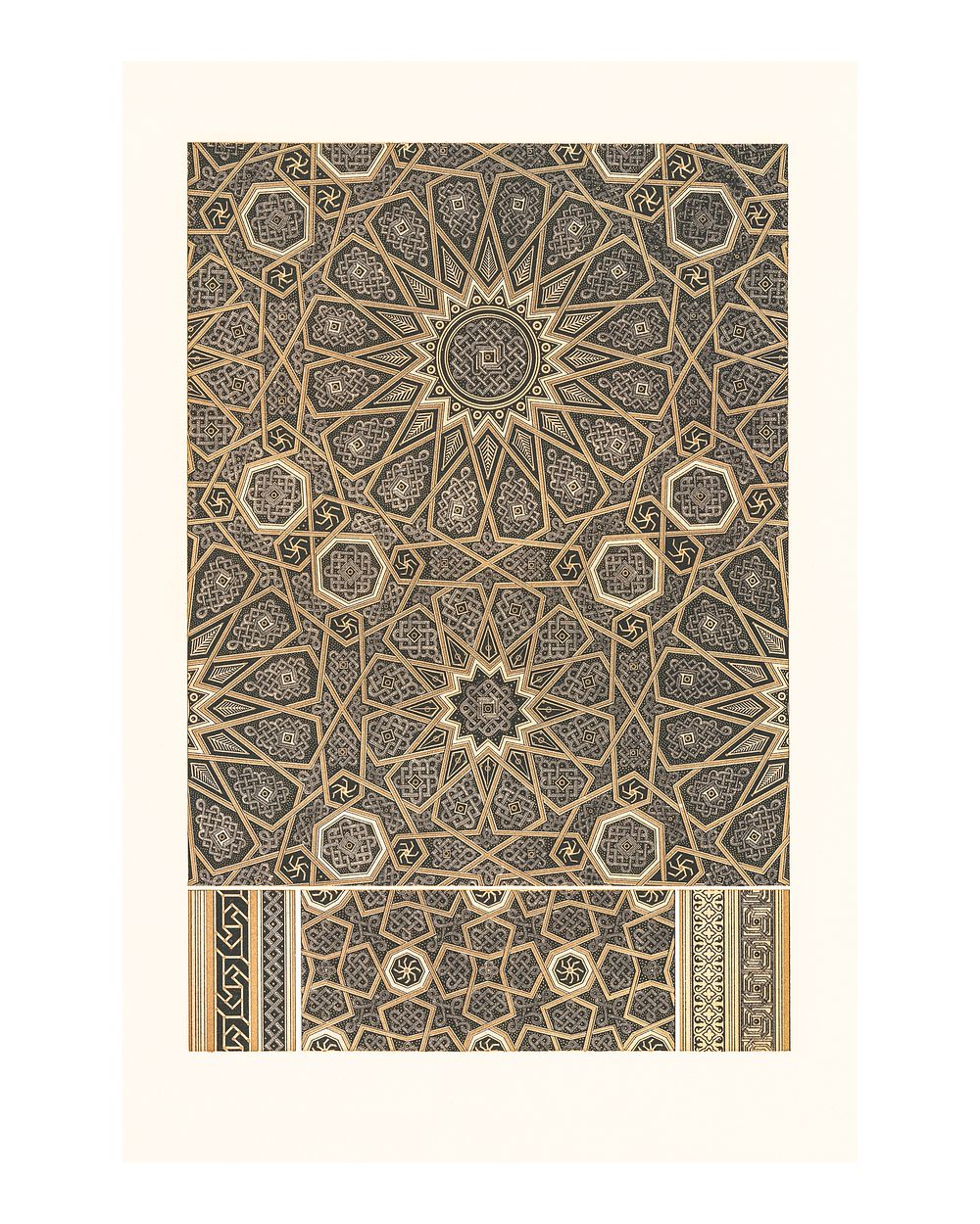 Golden Arabian pattern vintage illustration wall art print and poster design remix from original artwork