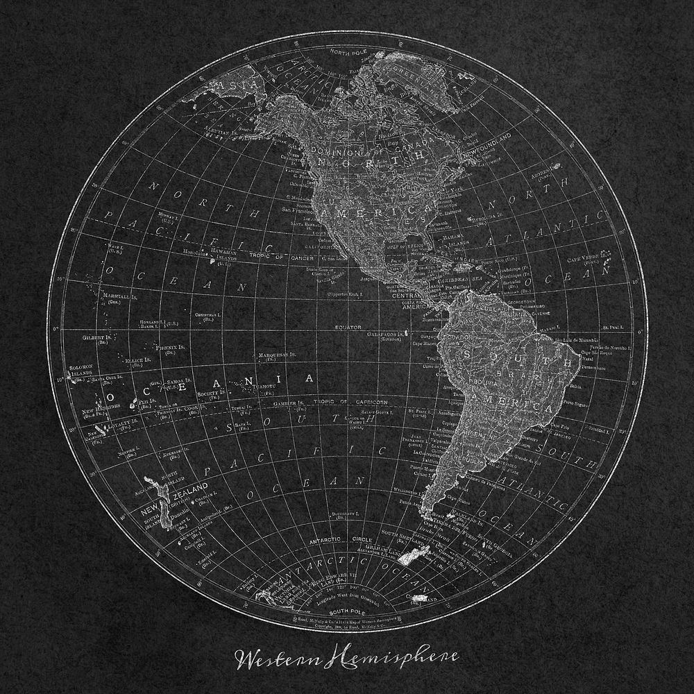 Western Hemisphere map vintage illustration, remix from original artwork.
