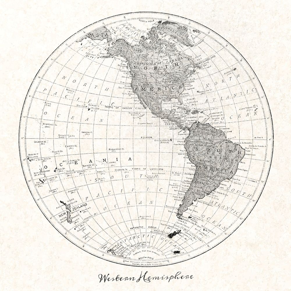 Western Hemisphere map vintage illustration vector, remix from original artwork.