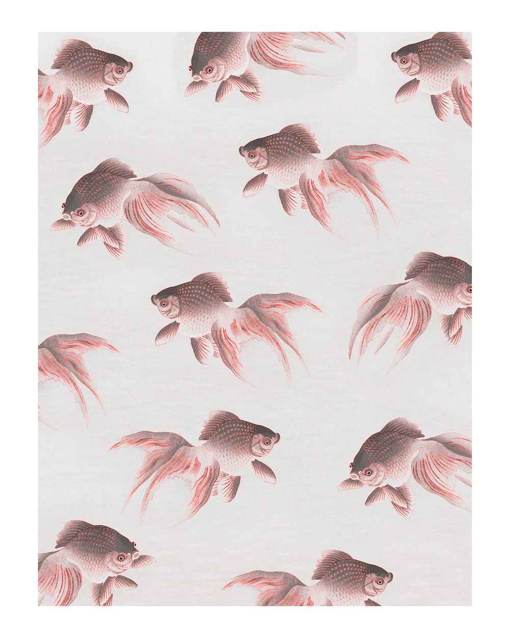 Veiltail goldfish pattern vintage illustration wall art print and poster design remix from original artwork.