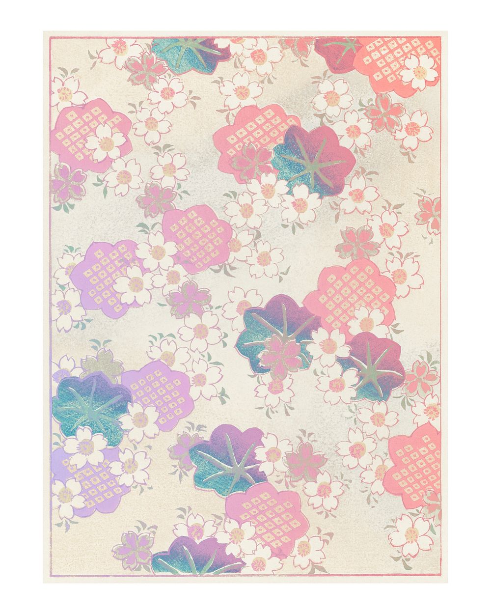 Pastel floral pattern vintage illustration wall art print and poster design remix from original artwork.