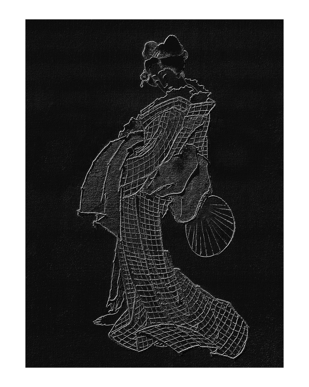 Embossed Japanese woman in kimono and a shamisen on the floor ukyio-e style vintage illustration wall art print and poster…