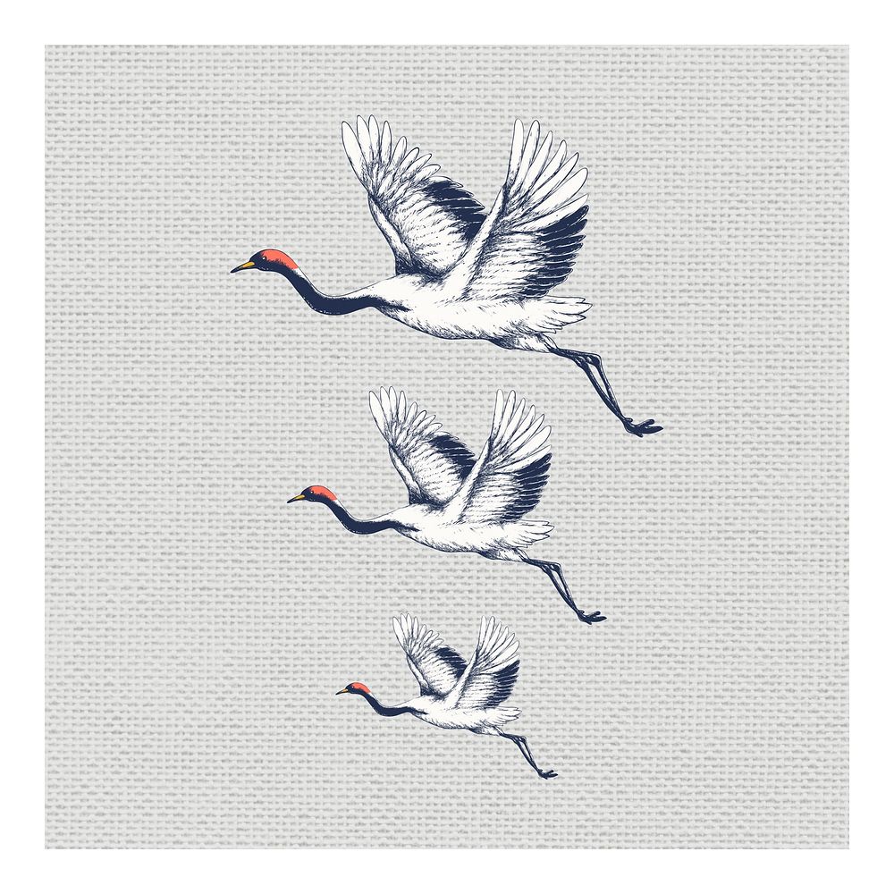 Flying cranes vintage wall art print poster design remix from original artwork.