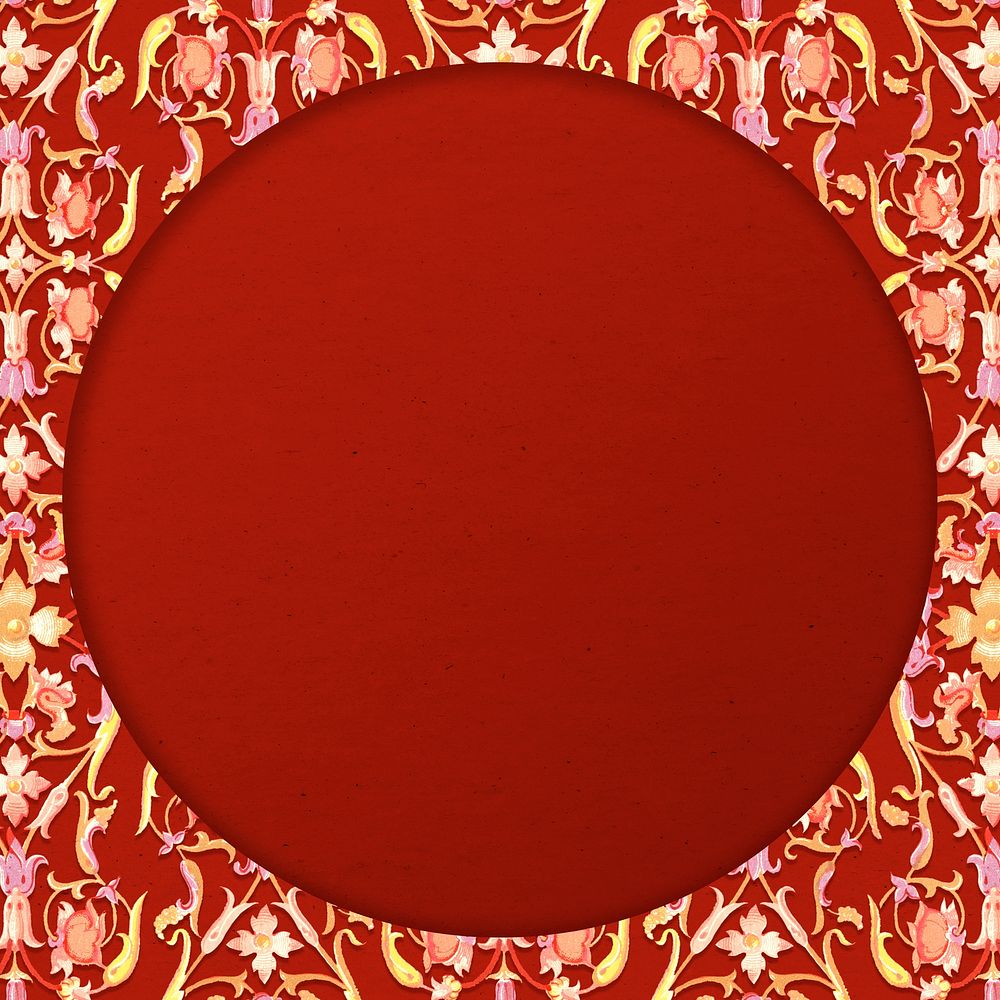 Red floral patterned round frame