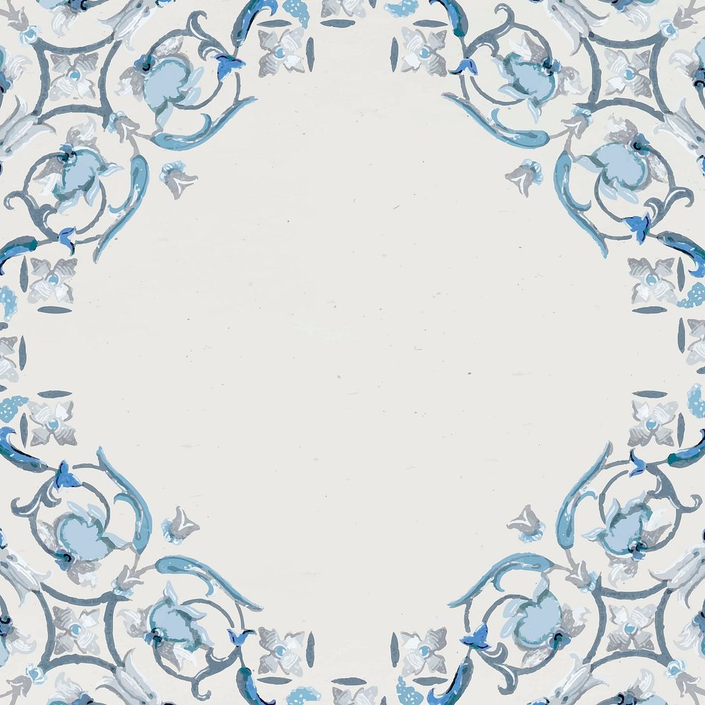 Floral square frame in navy blue vector 