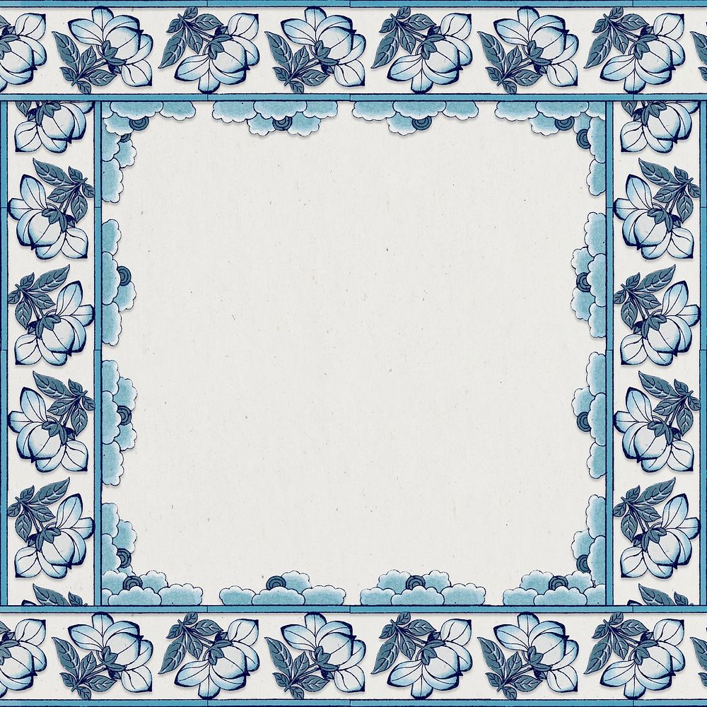 Floral square frame in navy blue