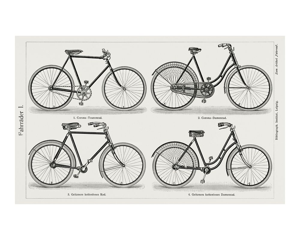 Black and white different types of bicycles vintage illustration wall art print and poster design remix from original…
