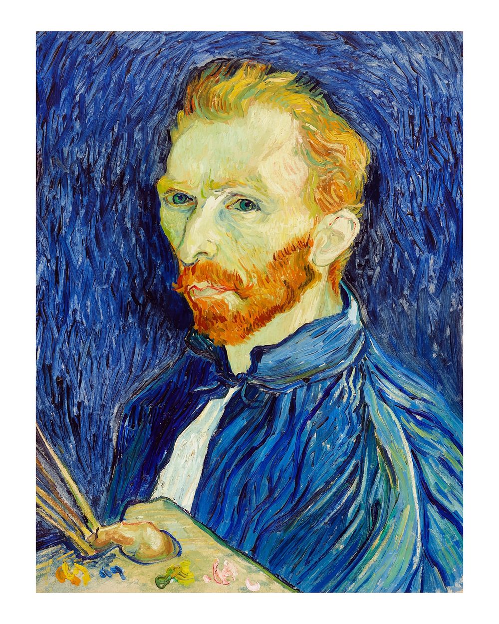 Self-portrait illustration wall art print and poster design remix from original painting by Vincent Van Gogh. Digitally…