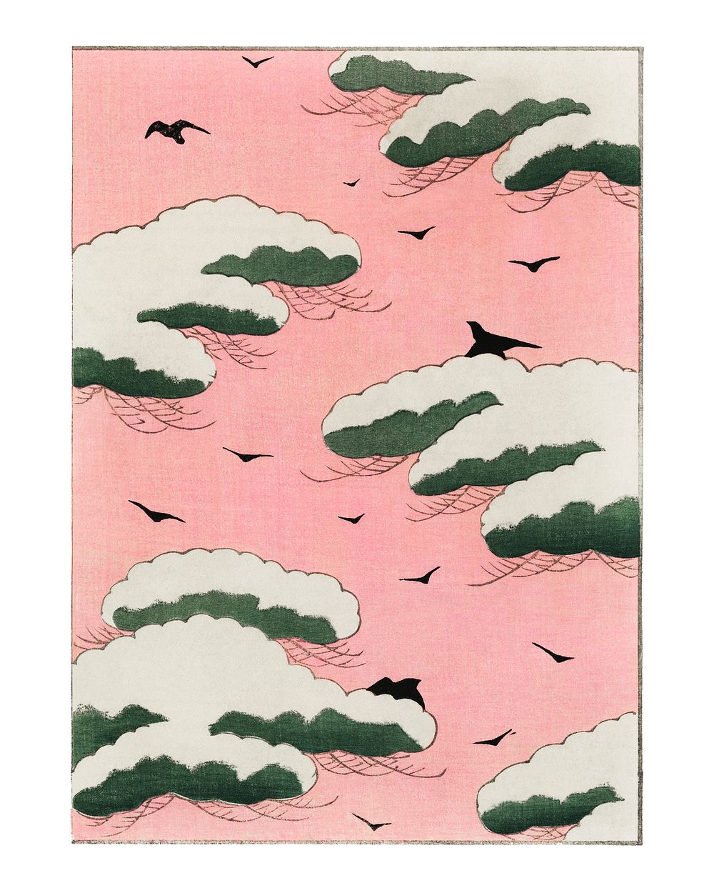 Pink sky vintage illustration by Watanabe Seitei. Digitally enhanced by rawpixel.