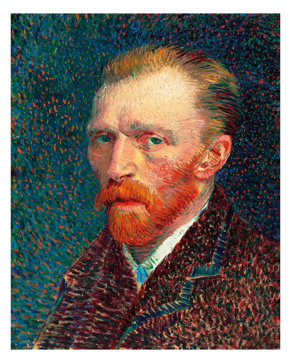 Vincent van Gogh's self-portrait (1887) wall art print and poster design remix from the original artwork.