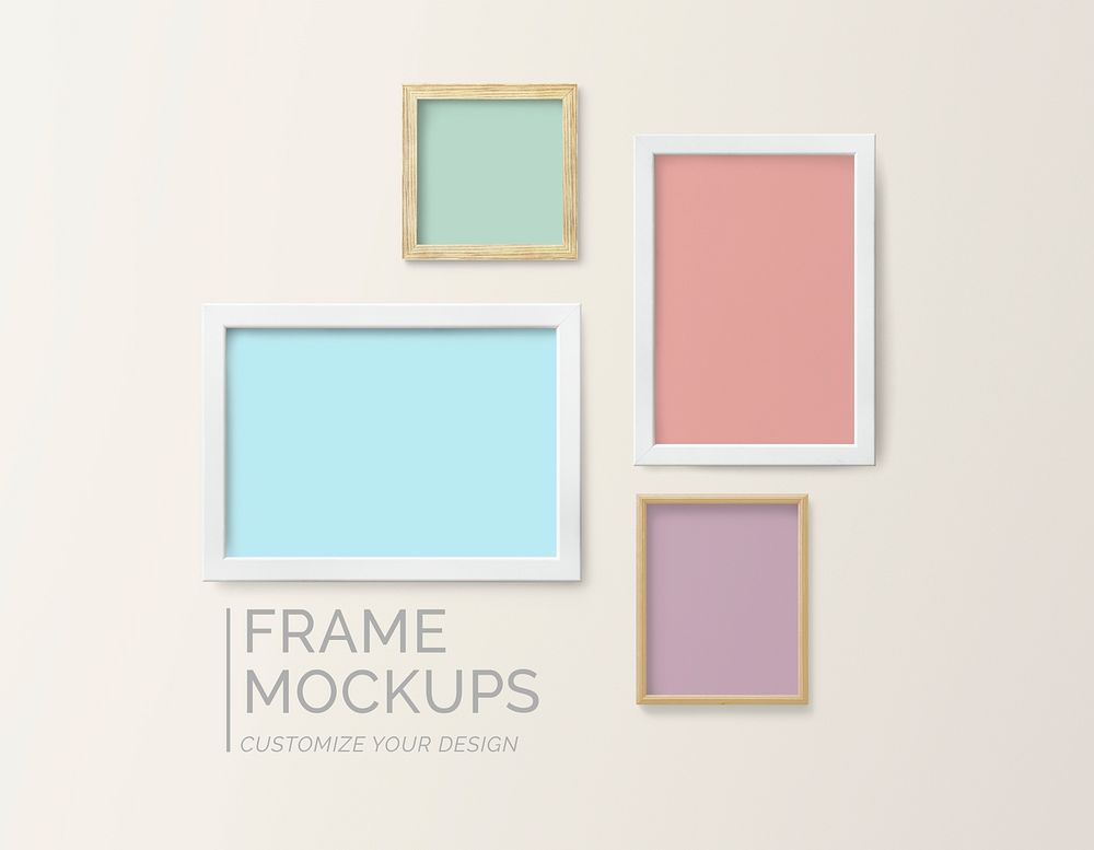 Colorful frame mockups against a wall