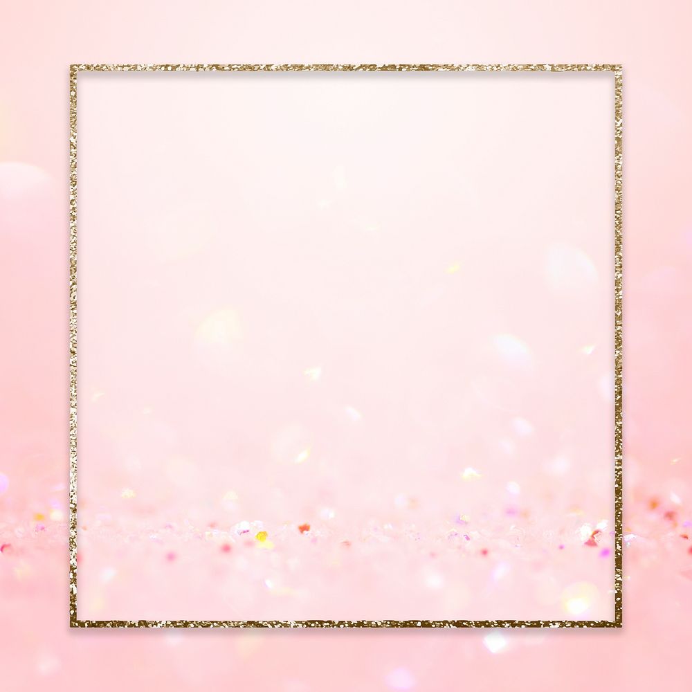 Golden frame on pink glittery background mockup