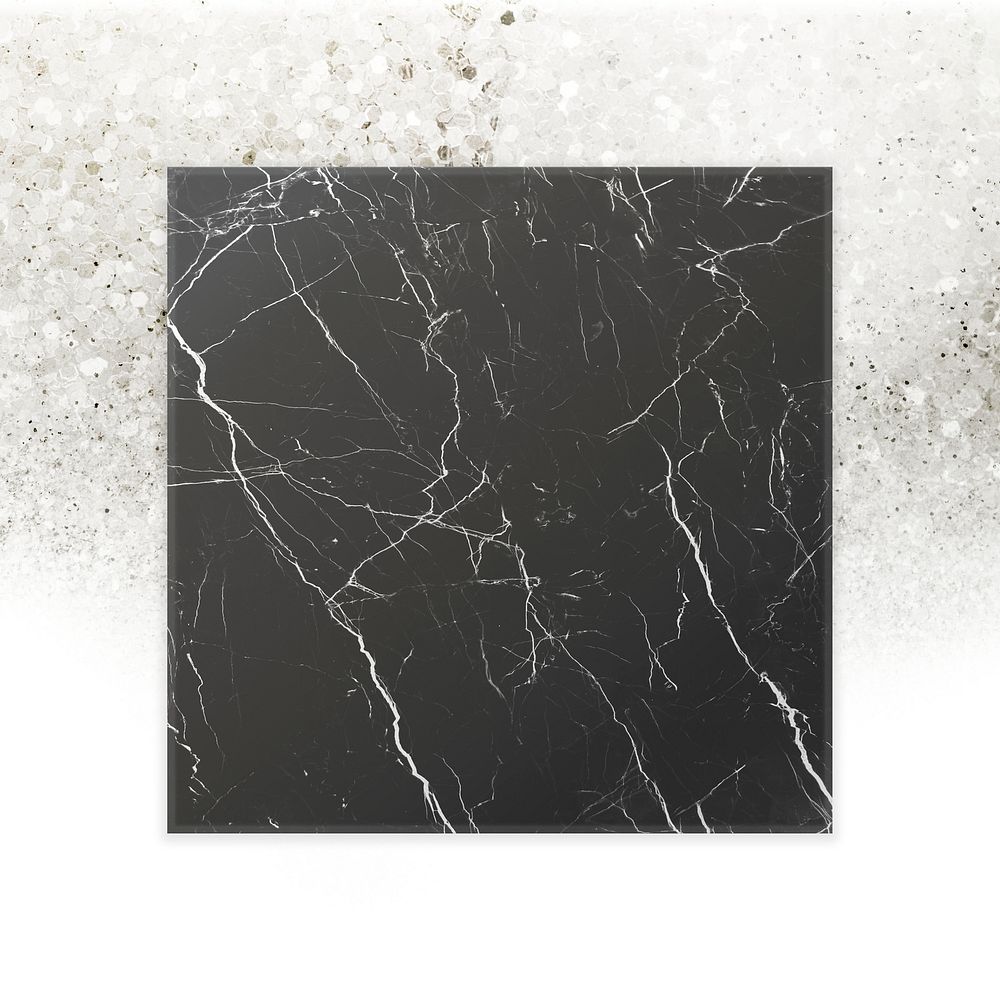 Rectangle gray glitter frame with black marble textured background mockup
