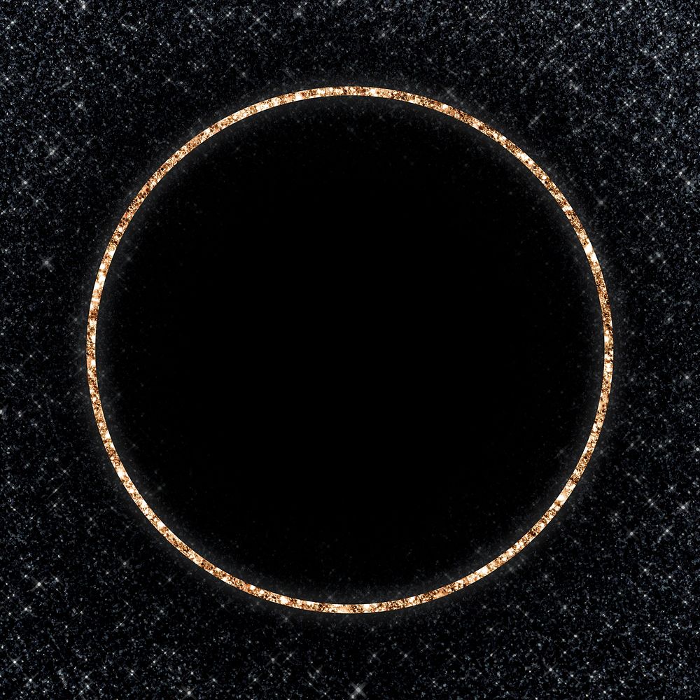 Round gold frame on black glittery background mockup