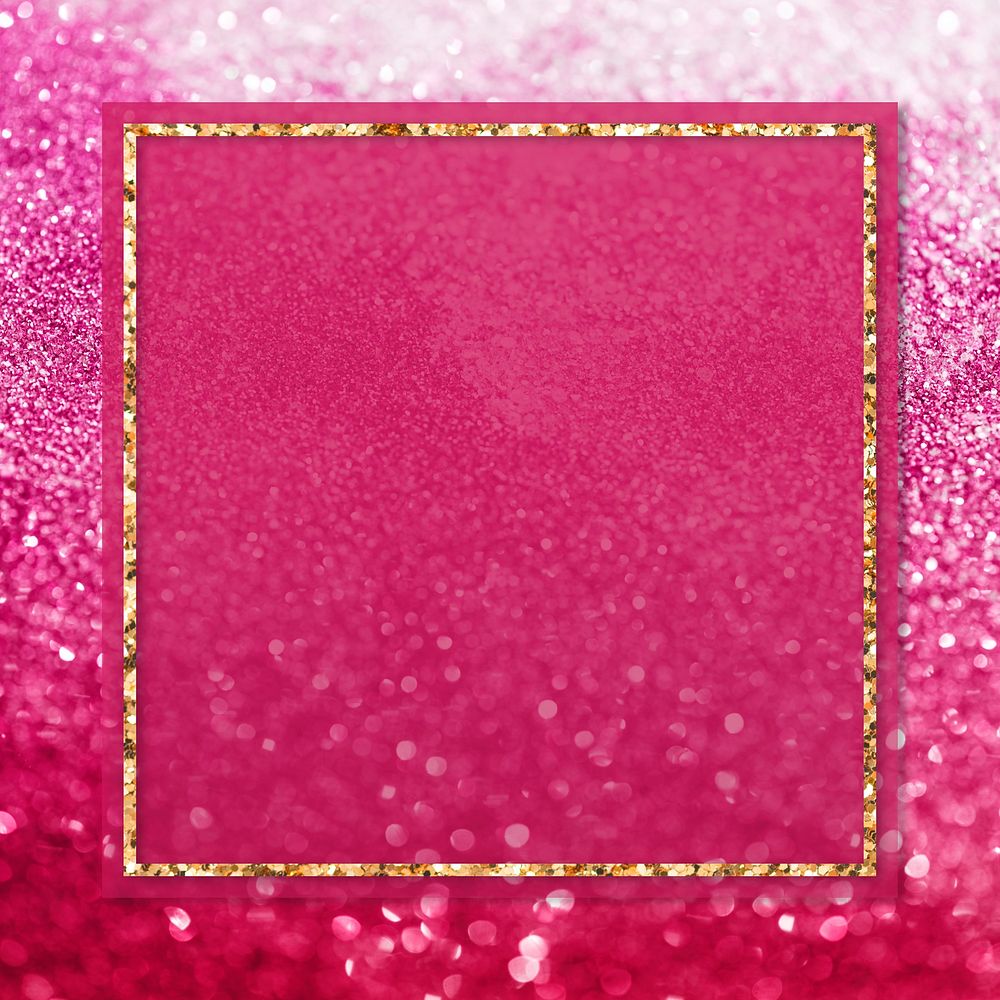 Golden frame on pink sequin textured background mockup