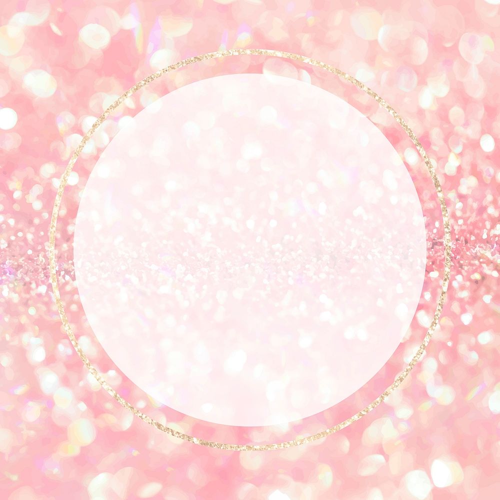 Golden round frame on pink sequin textured background vector