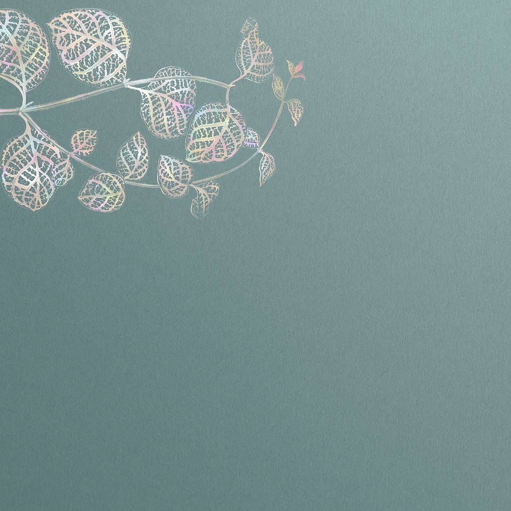 Holographic leaves frame on a blue background design resource