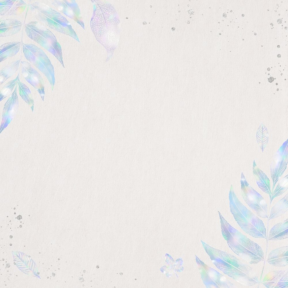 Holographic leaves frame on a gray background design resource