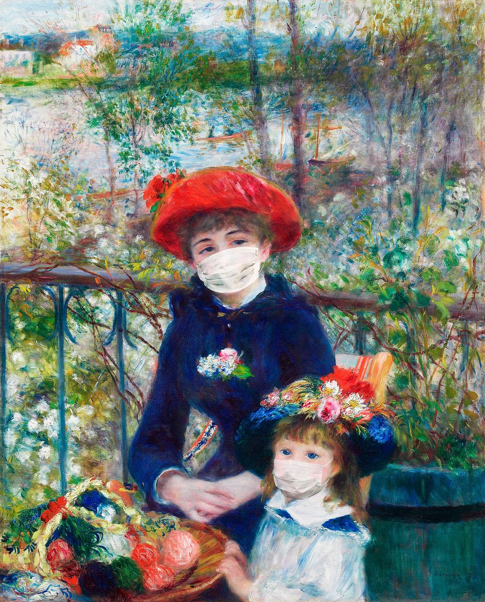 Pierre-Auguste Renoir's two sisters wearing face masks during coronavirus pandemic public domain remix