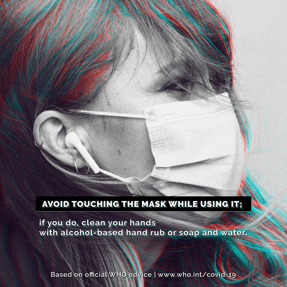 Mask wearing tips during the COVID-19 pandemic by WHO vector social ad
