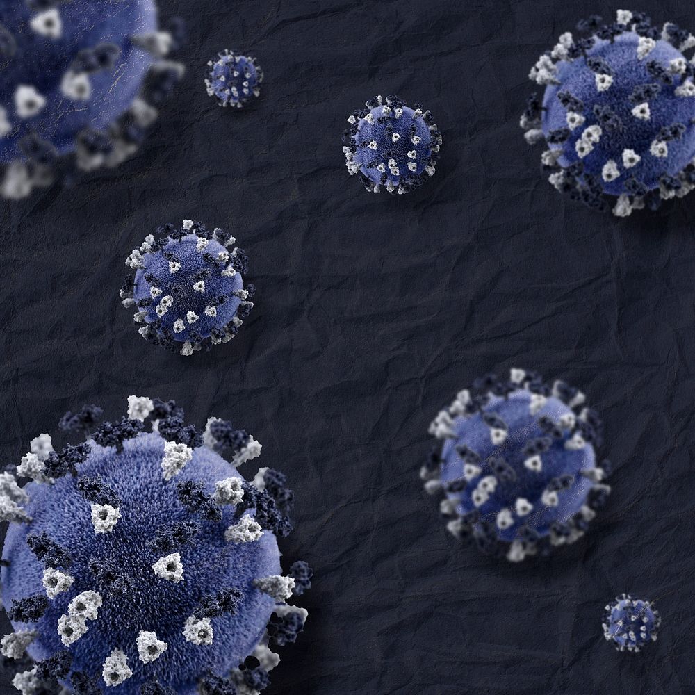 Novel coronavirus under the microscope on a blue background social ad
