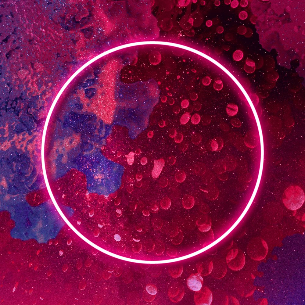 Neon round pink frame on coronavirus background template
