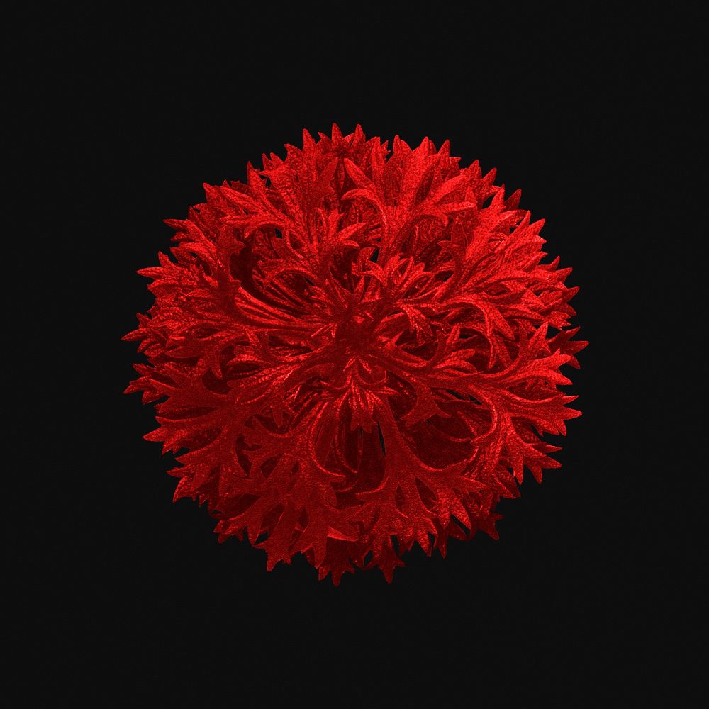Red coronavirus cell under microscope element