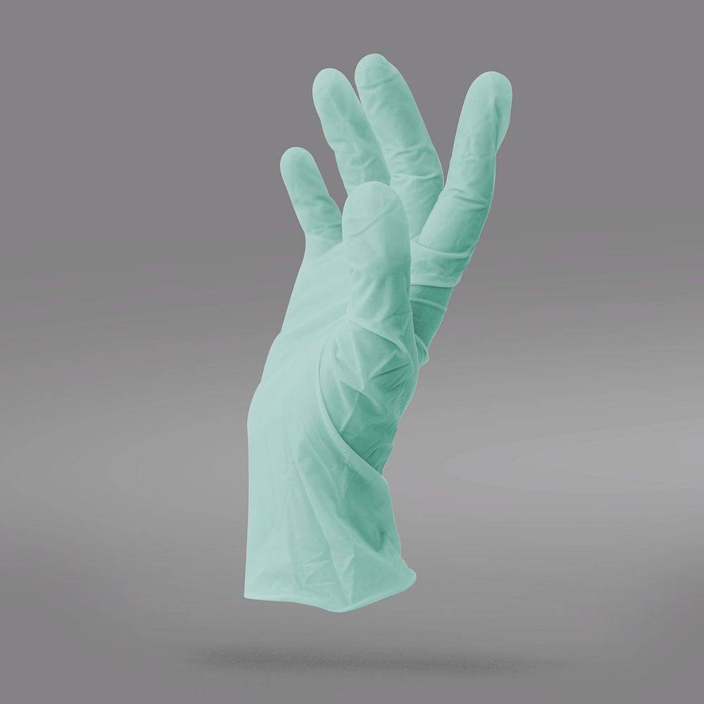Green latex glove to prevent coronavirus contamination mockup