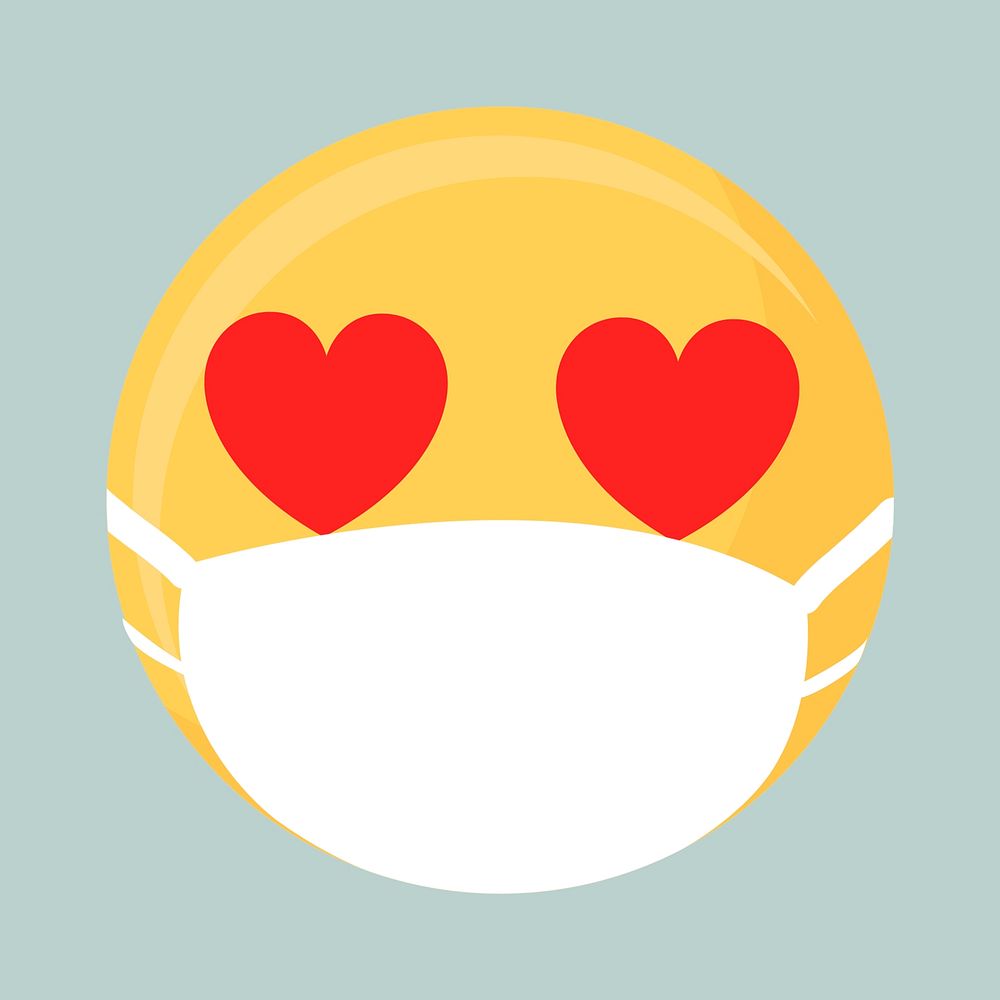 Heart-eyes emoji wearing a face mask during coronavirus pandemic illustration