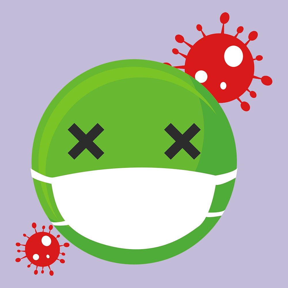 Sick emoji wearing a face mask during coronavirus pandemic illustration