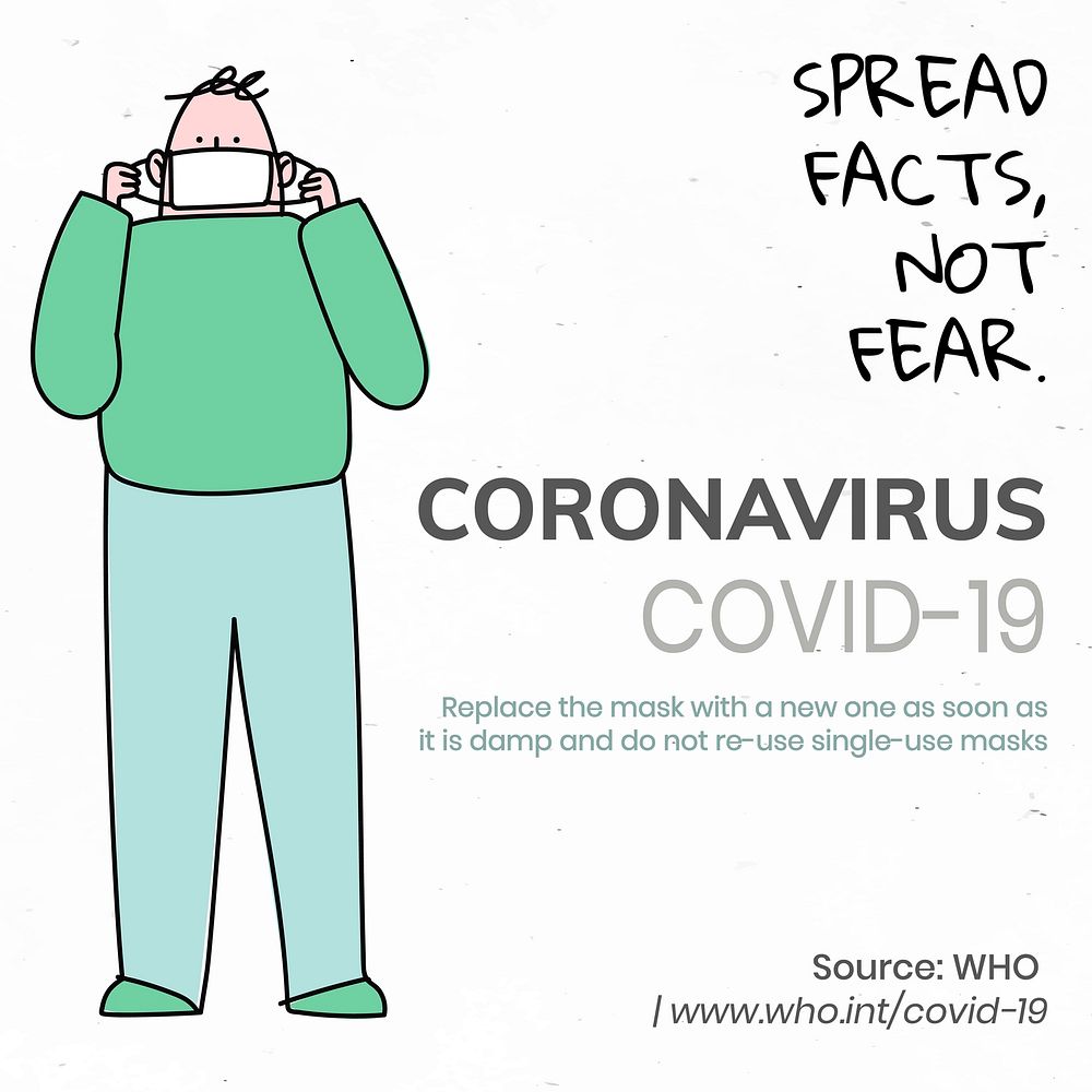 Spread facts, not fear coronavirus pandemic social template source WHO vector