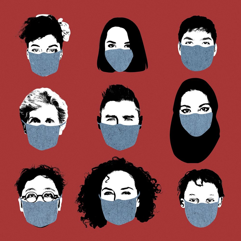 People wearing face masks during coronavirus pandemic mockup