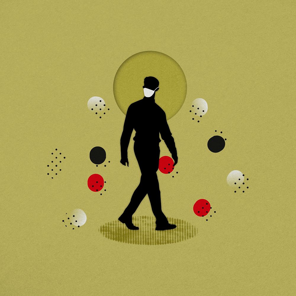 Silhouette of a man wearing a face mask due to COVID-19 background illustration