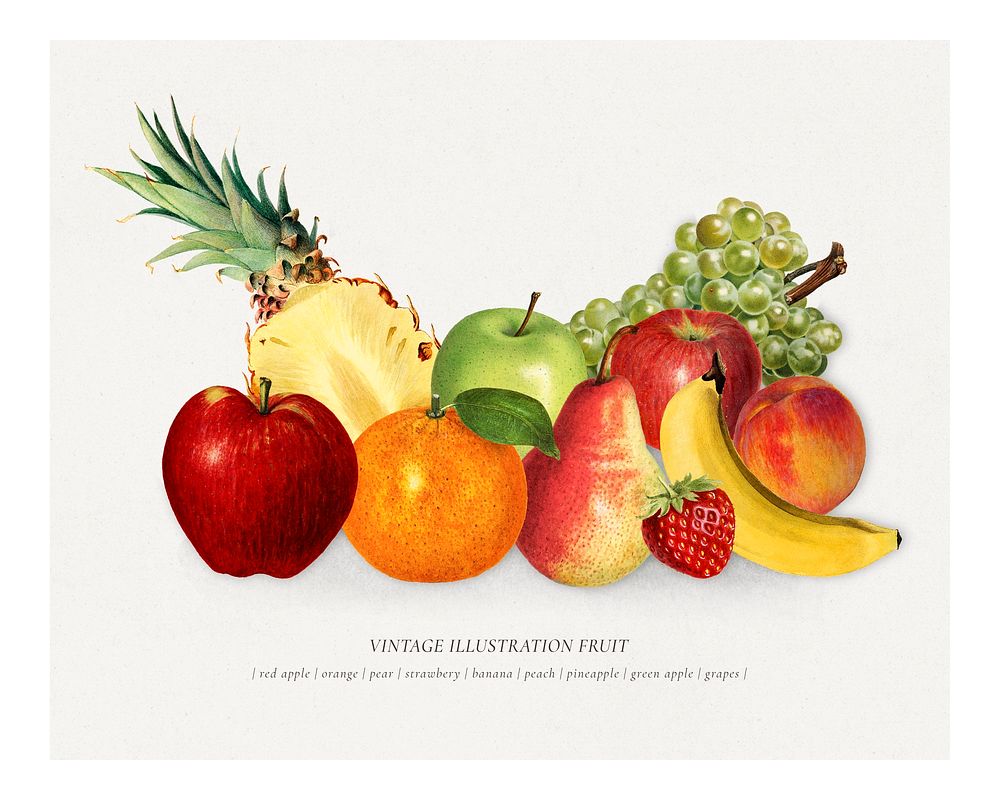 Hand drawn mixed tropical fruits background illustration