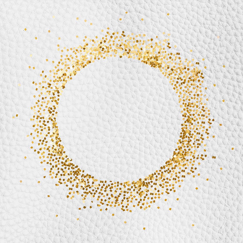 Glittery round frame on a white leather textured background