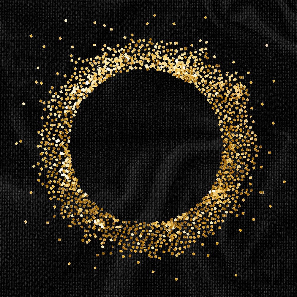 Glittery round frame on a black textured background