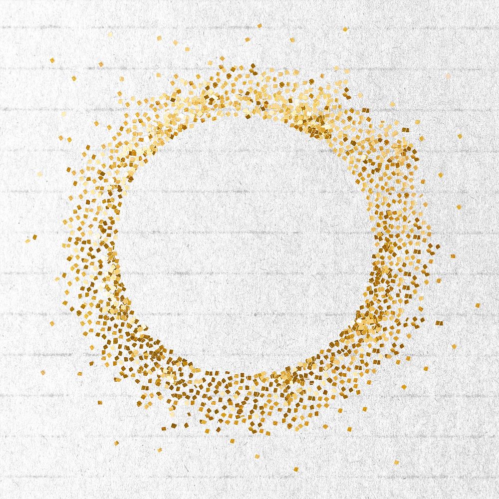Glittery round frame on a white paper textured background
