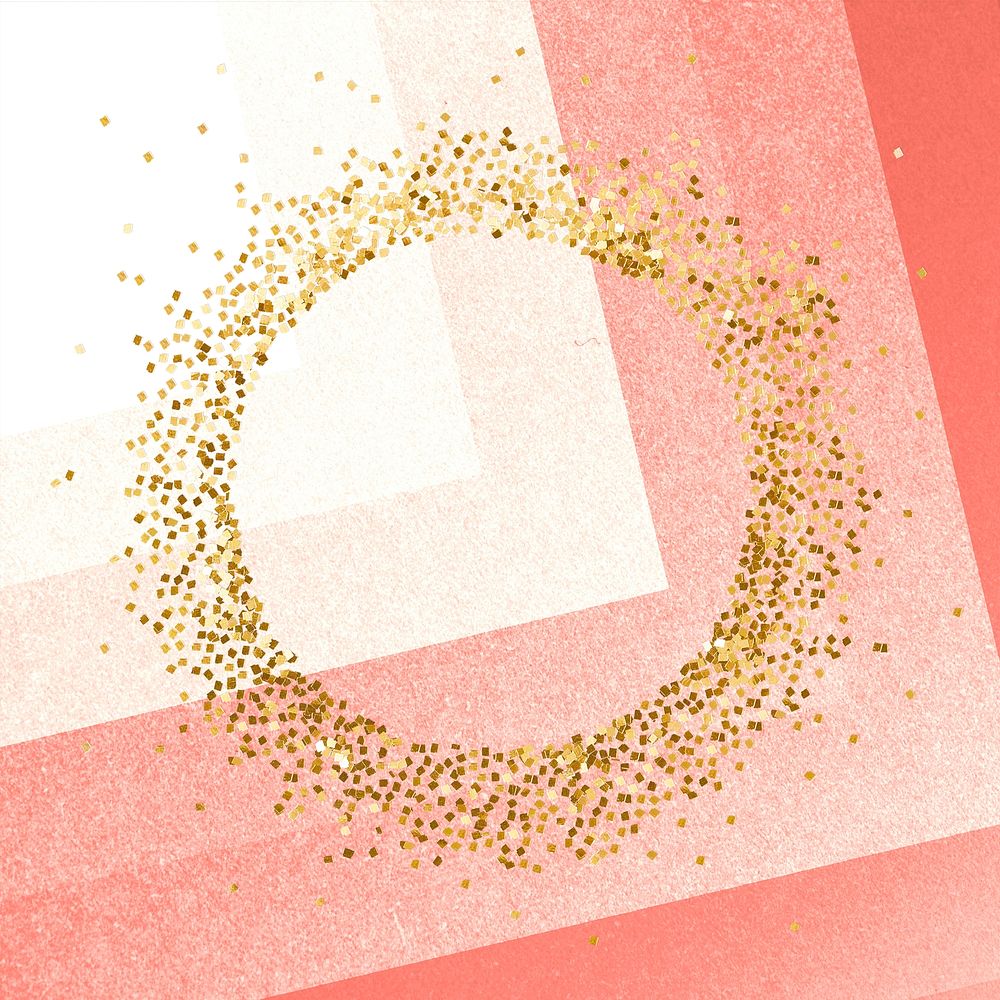 Glittery gold frame on an ombre red layer patterned background