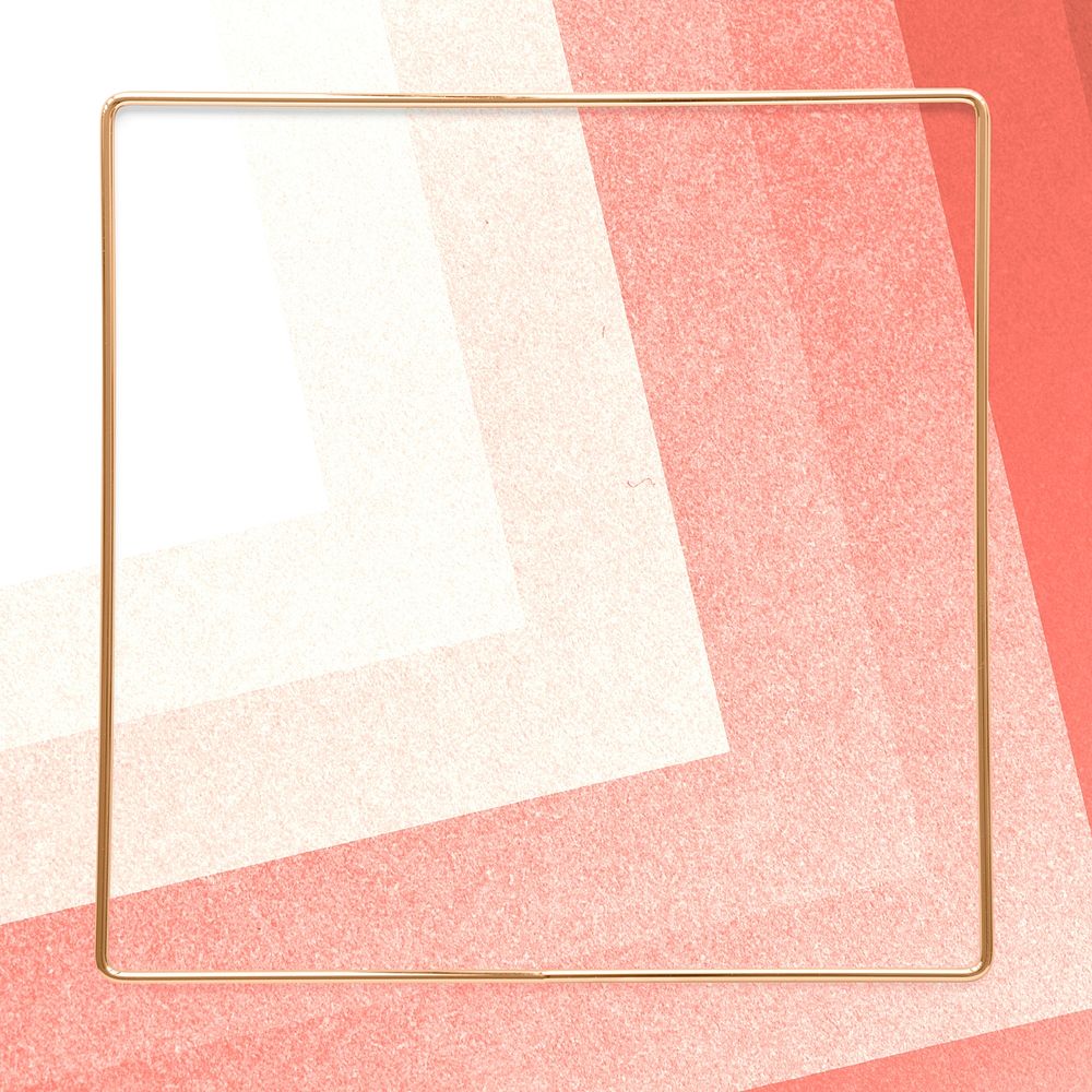 Square gold frame on an ombre red layer patterned background