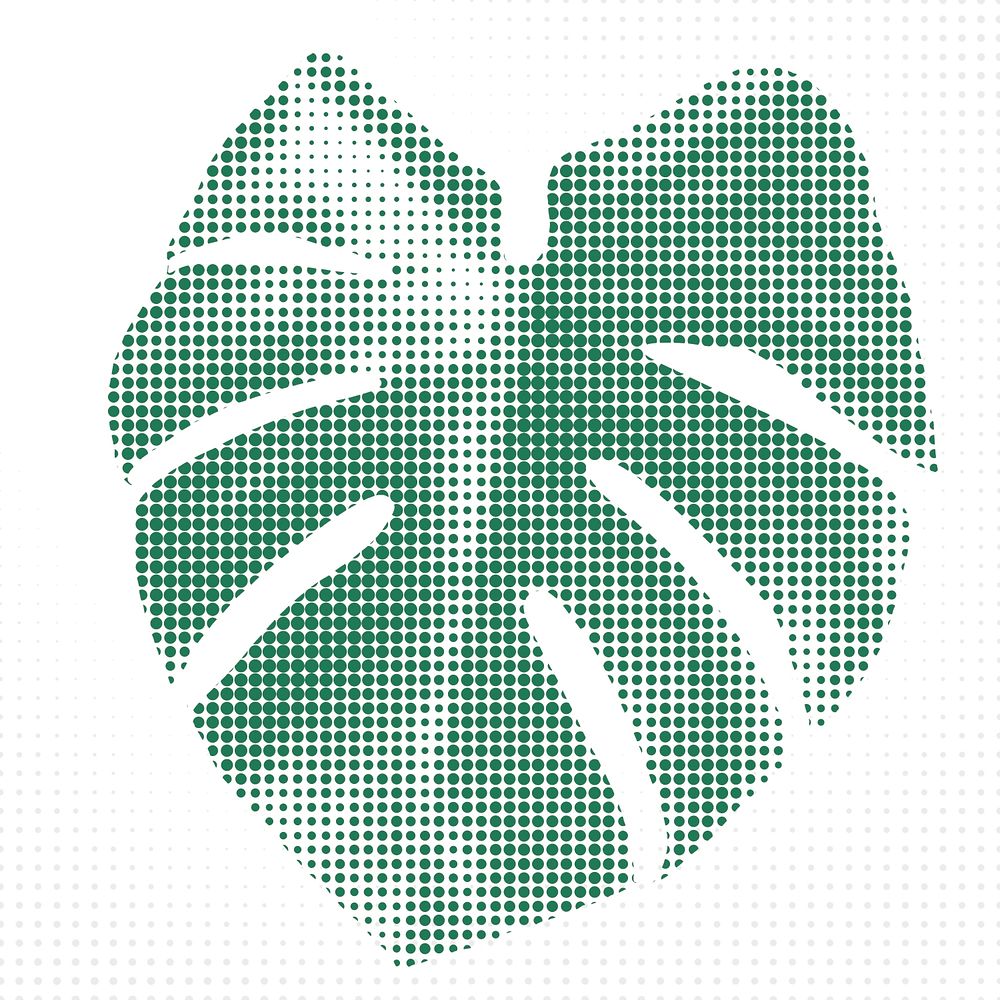 Green monstera leaf illustration halftone style sticker illustration
