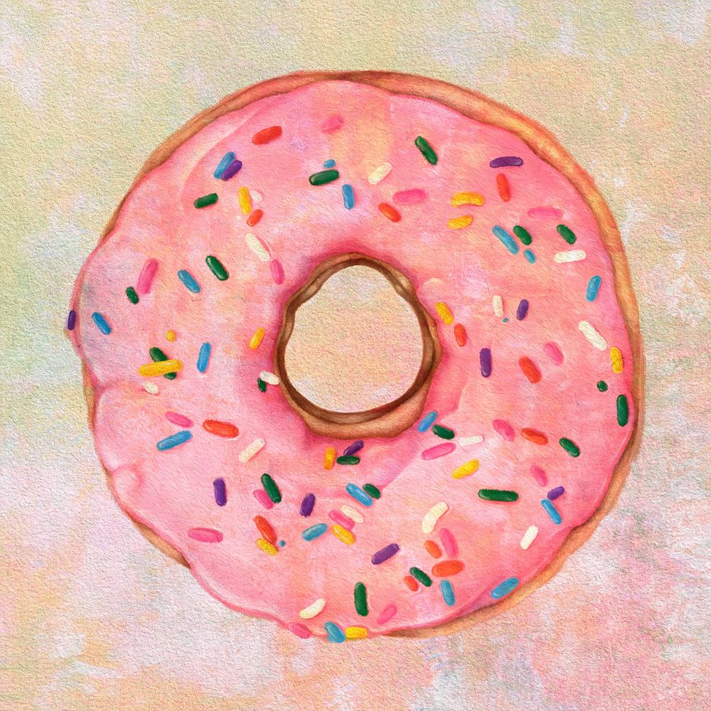 Glazed pink doughnut with sprinkles design element illustration