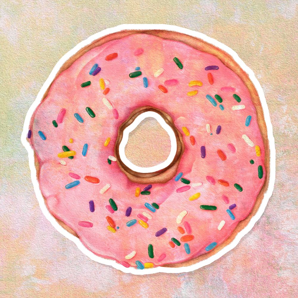 Glazed pink doughnut with sprinkles sticker design element illustration