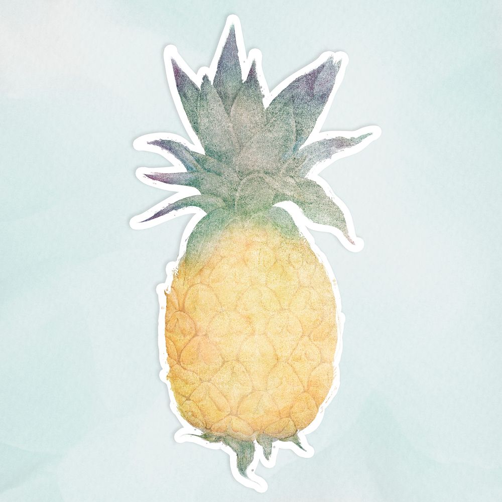 Yellow pineapple watercolor style sticker design element illustration