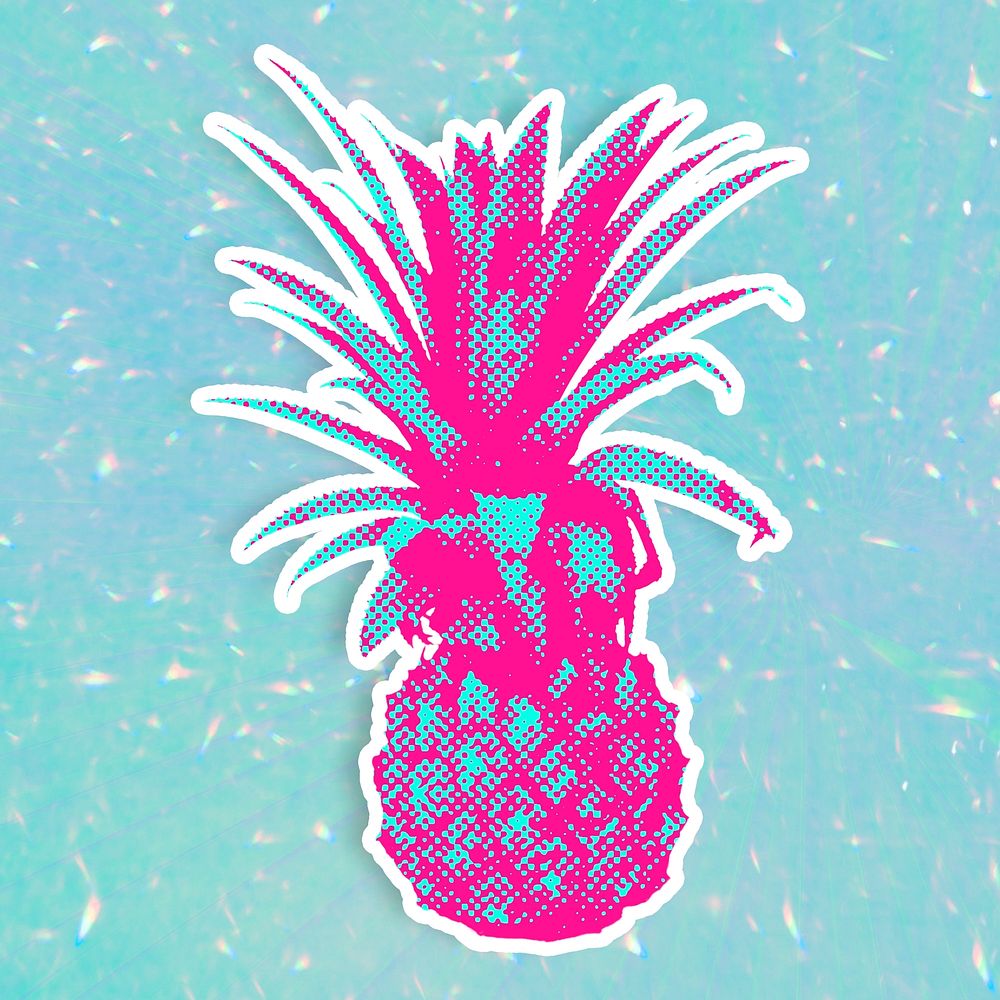 Pink pineapple halftone style sticker design element illustration